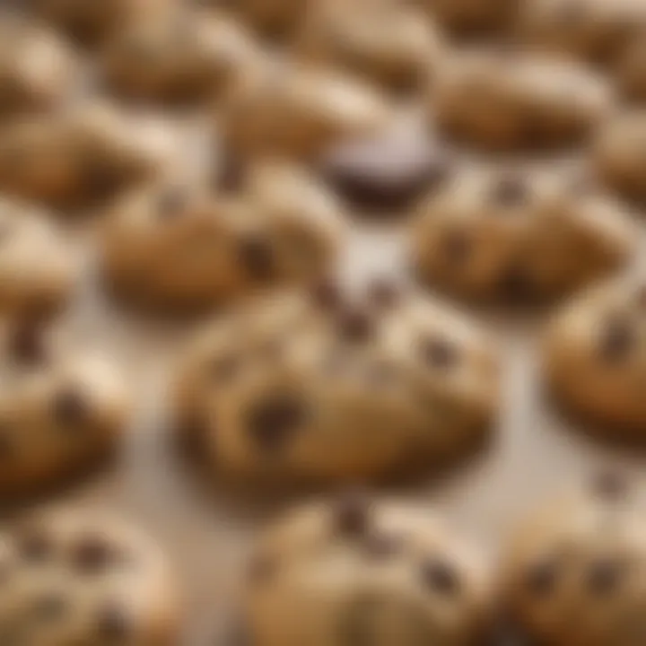 Close-up of chocolate chip cookie dough ready for baking