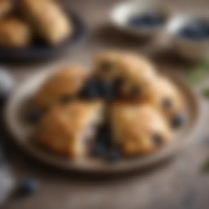 An elegant plate of golden-brown blueberry scones