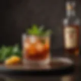 A visually stunning bourbon cocktail adorned with fresh herbs and fruit