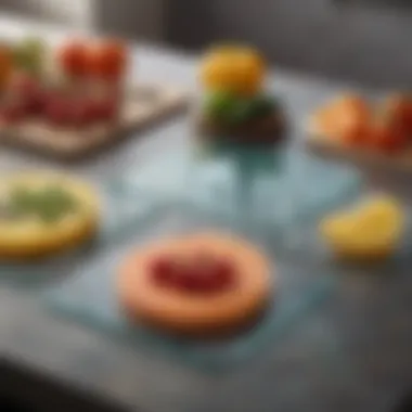 Variety of Glass Cutting Boards in Creative Designs Aesthetic arrangement of glass cutting boards in different shapes