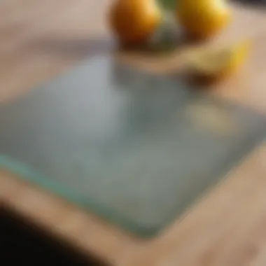 Detailed View of Glass Cutting Board Texture Close-up of a glass cutting board showcasing its smooth surface