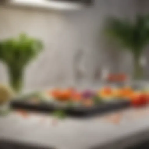 Elegant display of a glass cutting board with vibrant vegetables