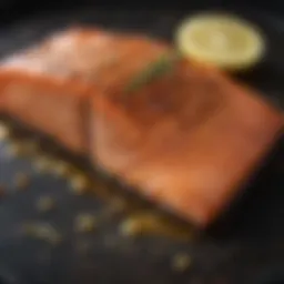 A beautifully seared salmon fillet with a golden crust
