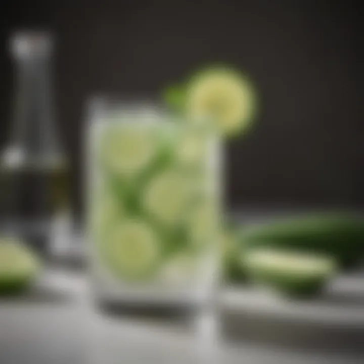 An elegant cucumber-infused drink served in a stylish glass