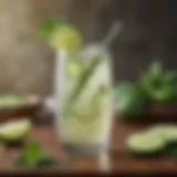 A refreshing cucumber cocktail garnished with fresh herbs