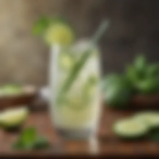 A refreshing cucumber cocktail garnished with fresh herbs