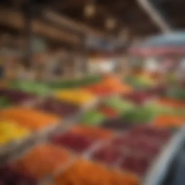 A colorful farmers market brimming with fresh local produce