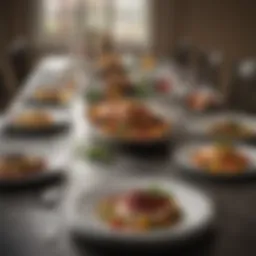 An elegant table setting for a large gathering showcasing vibrant dishes.