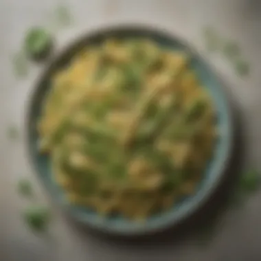 Artful Presentation of Asparagus and Peas Pasta A beautiful plate of pasta adorned with asparagus and peas, garnished with herbs