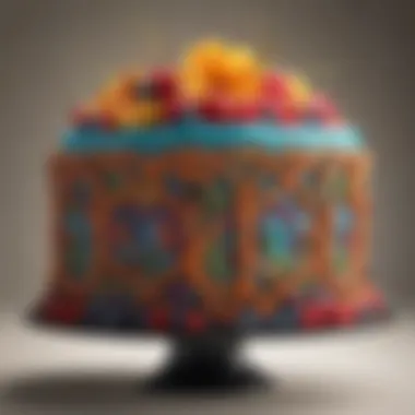 A beautifully decorated custom cake showcasing intricate designs and vibrant colors