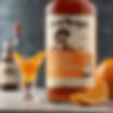 A close-up of Captain Morgan rum bottle with orange and vanilla elements