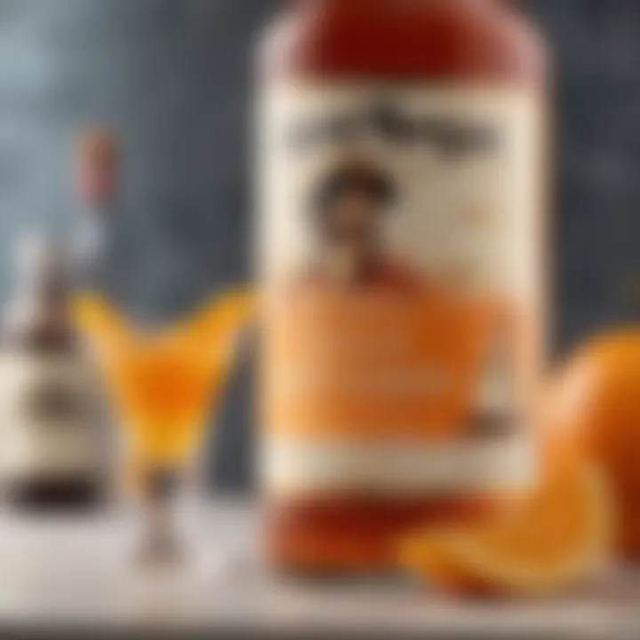 A close-up of Captain Morgan rum bottle with orange and vanilla elements