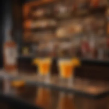 An elegant bar setting with various orange vanilla cocktails