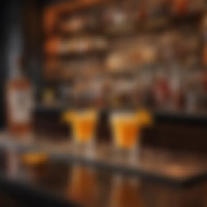 An elegant bar setting with various orange vanilla cocktails