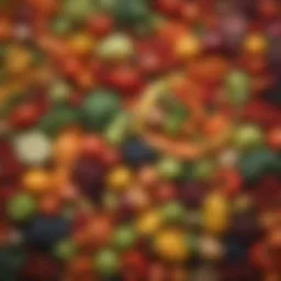 An array of vibrant fruits and vegetables displayed artfully