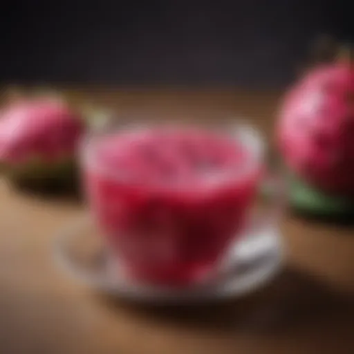 A vibrant cup of dragon fruit tea highlighting its vivid pink hue and tropical garnish.