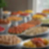 An elegant buffet arrangement showcasing assorted appetizers.