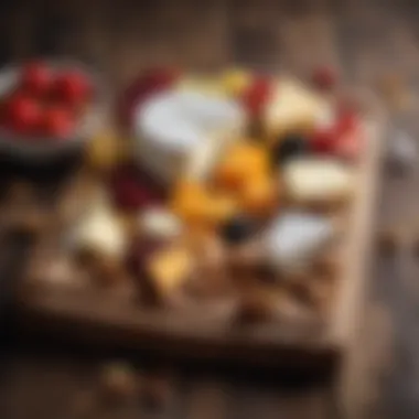 Artisan Irish Cheese Board with Fruits and Nuts An assortment of Irish cheeses paired with fruits and nuts, beautifully arranged on a rustic wooden board.