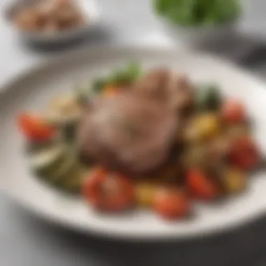 An elegant presentation of a keto dinner plate featuring grilled meat and vegetables