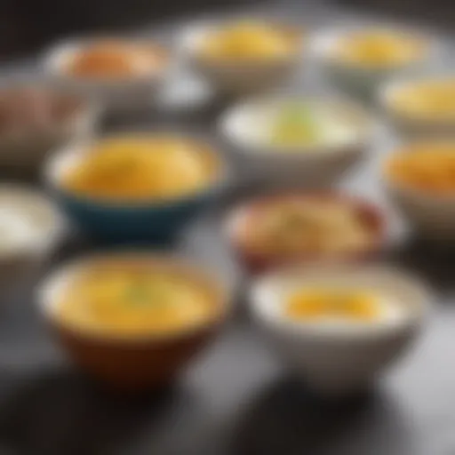 Variety of egg substitutes in bowls