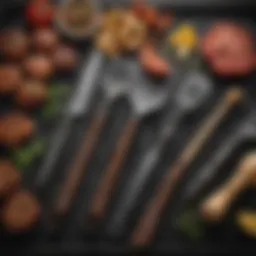 Essential barbecue utensils laid out for an outdoor grill session