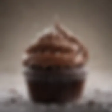 A close-up of a decadent chocolate cupcake with rich frosting and a sprinkle of sea salt on top