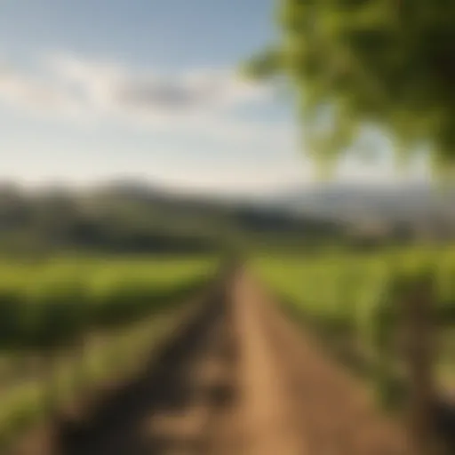 Vineyard landscape showcasing lush grapevines under a clear sky