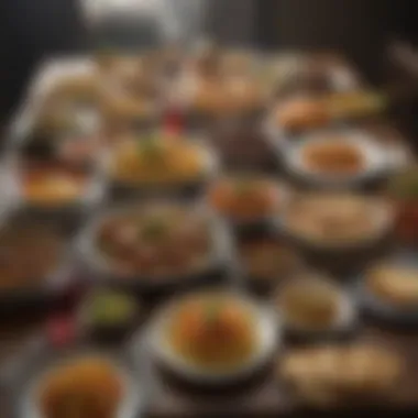 Traditional Dinner Feast A beautifully arranged table with an array of traditional dishes.