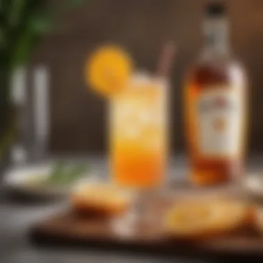 Elegant Malibu Rum Cocktail with Orange Garnish An elegant glass of Malibu rum cocktail garnished with orange slices