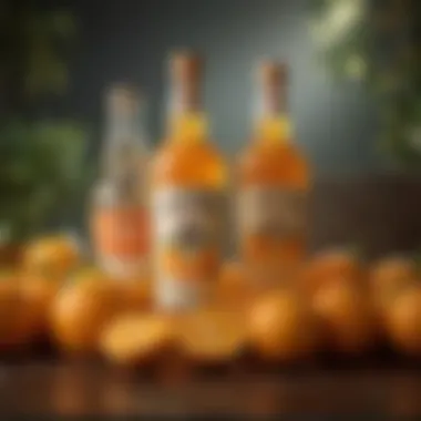 Vibrant Display of Oranges and Malibu Rum A vibrant display of fresh oranges and Malibu rum bottles
