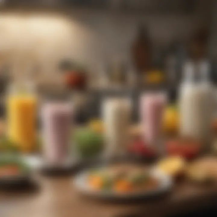 A well-organized meal prep setup featuring healthy dinner shakes