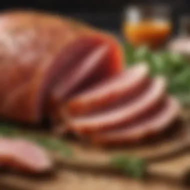 Close-up of nutrient-rich ham with herbs and spices