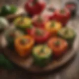 Vibrant assortment of healthy stuffed peppers on a rustic wooden table