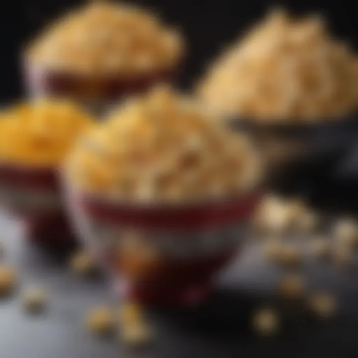 Gourmet popcorn varieties in decorative bowls