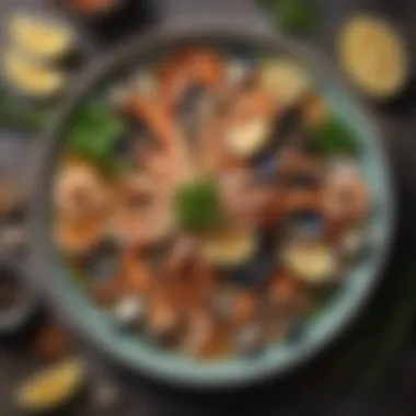 Seafood Rich in Heme Iron A beautifully arranged plate of seafood rich in heme iron, complemented with fresh herbs and lemon.