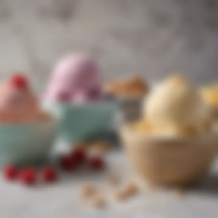 A selection of keto approved ice cream flavors displayed in elegant bowls