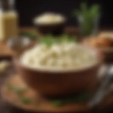 Creamy cauliflower puree served in a rustic bowl, garnished with herbs.