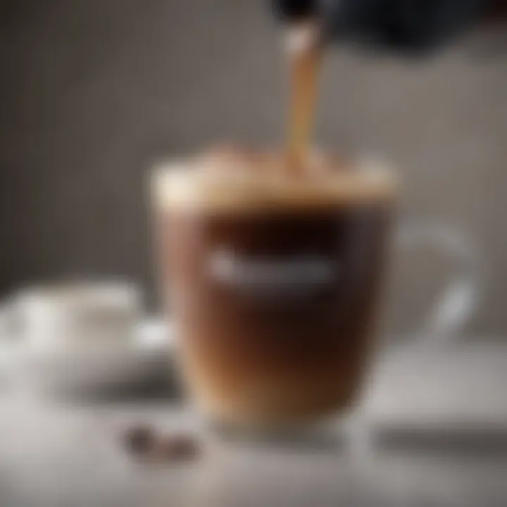 Close-up of a brewed cup of coffee from a Keurig machine