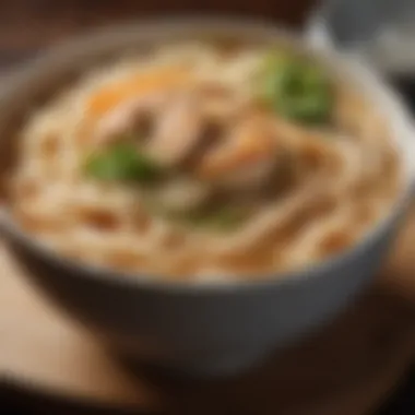 Rich and Flavorful Udon Noodles A close-up of steaming Udon noodles in savory broth