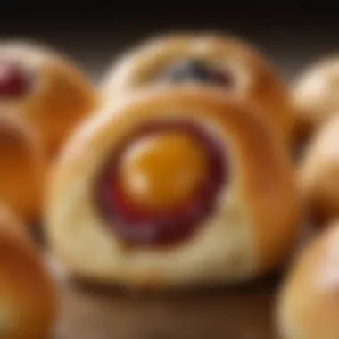 Fresh Kolache: A Burst of Flavor Close-up of a freshly baked kolache with a vibrant fruit filling glistening in the light.