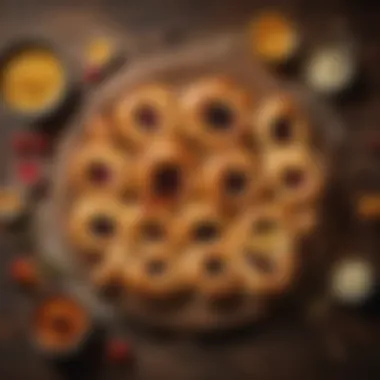 Rustic Presentation of Kolaches An artistic arrangement of kolaches on a rustic wooden table, emphasizing the texture and golden crust.