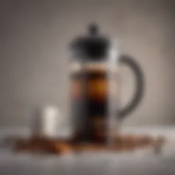 Elegant large French press with coffee grounds