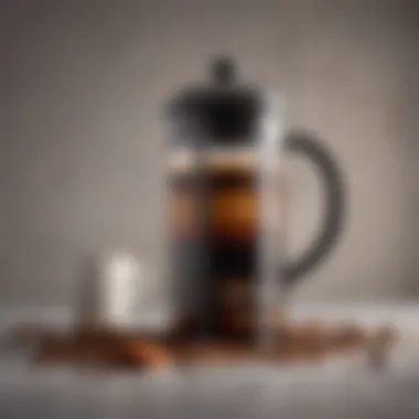Sophisticated Design of a Large French Press Elegant large French press with coffee grounds