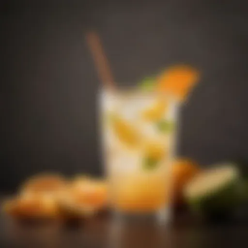 A refreshing light mixed drink garnished with citrus fruits