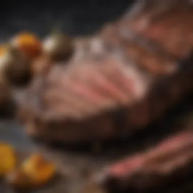 A close-up of a grilled bison steak showcasing its rich texture and juices