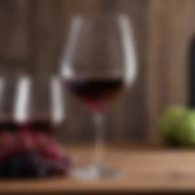 A glass of low carb dry red wine elegantly placed on a wooden table.