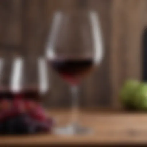 A glass of low carb dry red wine elegantly placed on a wooden table.