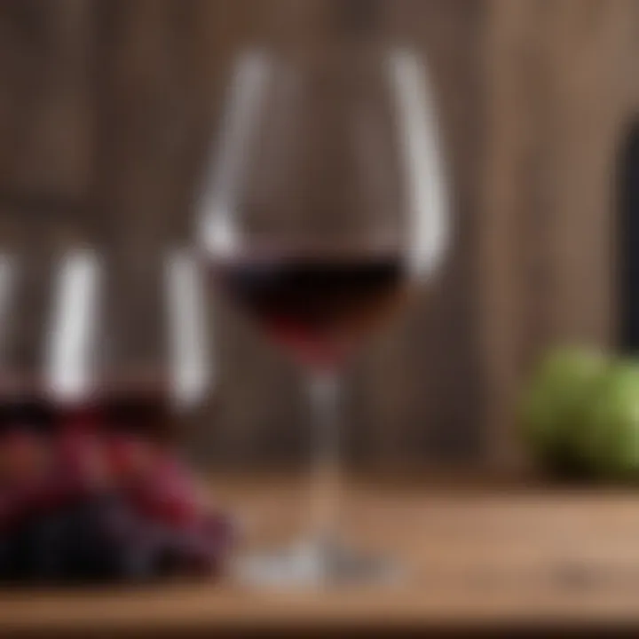 A glass of low carb dry red wine elegantly placed on a wooden table.