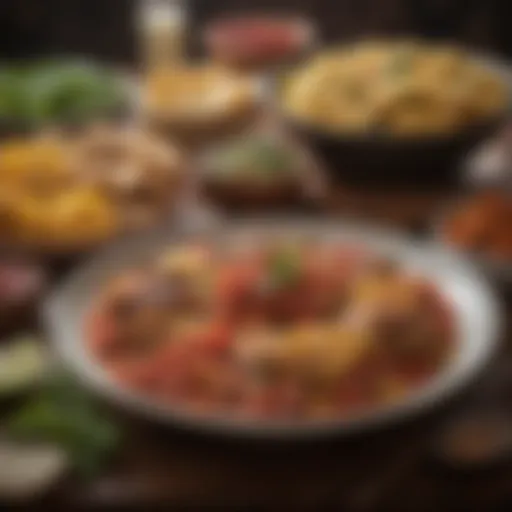A vibrant spread of traditional Latin dishes showcasing rich flavors and ingredients.