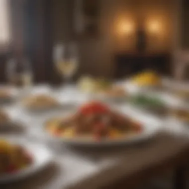 Elegant Dining with Mediterranean Cuisine An elegant dining setup featuring the Mediterranean dish